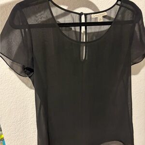 Banana Republic Black Sheer Short-Sleeve Keyhole Blouse
